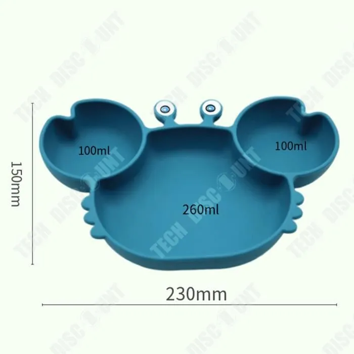 TD® Bébé assiette enfants vaisselle dessin animé crabe silicone ventouse bol bébé compartiment assiette fourchette cuillère ensemble-2