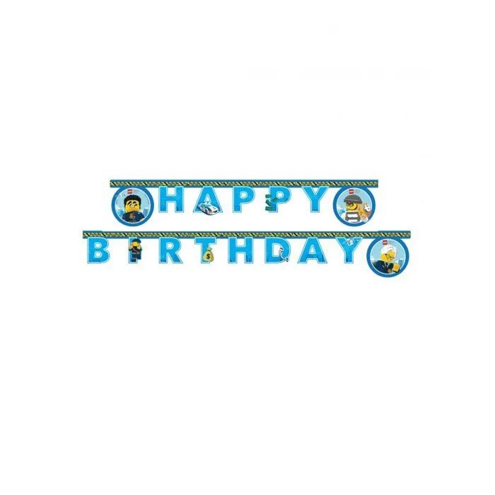 Guirlande en papier Happy Birthday Lego City 2 m - Bleu-0