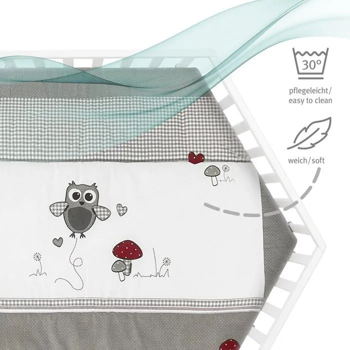ROBA Parc Bébé Hexagonal en Bois Adam & Eule + Tapis de Parc et Roulettes avec Freins - Base Ajustable en Hauteur - Blanc-5