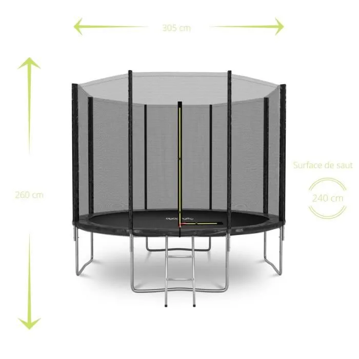 Trampoline de Jardin Deluxe 10FT ø305cm Noir - avec Filet de sécurité, Tapis de saut, Coussin de protection, Echelle-2