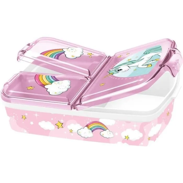 Boite à gouter Licorne avec 3 compartiments avec couvercle en mélamine-0