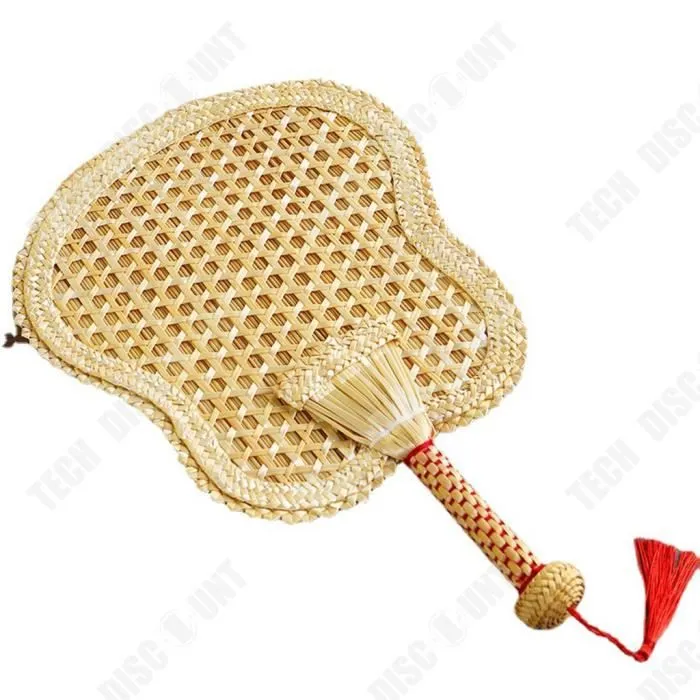 TD® Éventail de paille de blé fait à la main tissant un grand éventail de quenouilles vieil homme bébé éventail de paille de blé-0