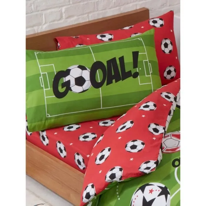 Ensemble de Draps Housse - Rapport - Football Rouge - 48% Coton - Lavable en Machine - 191x91cm-0