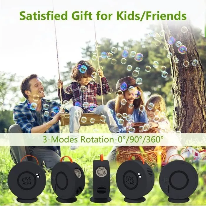 Machine à Bulles Jouet a Bulles Automatique Rechargeable Soufflante Rotatif 90°-360°, 500ml Souffleur à Bulles pour Enfants-2