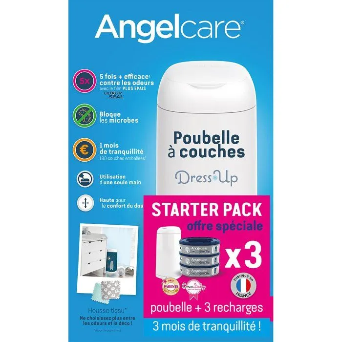 Starter Pack Poubelle à couches Dress Up + 3 recharges Blanc-1