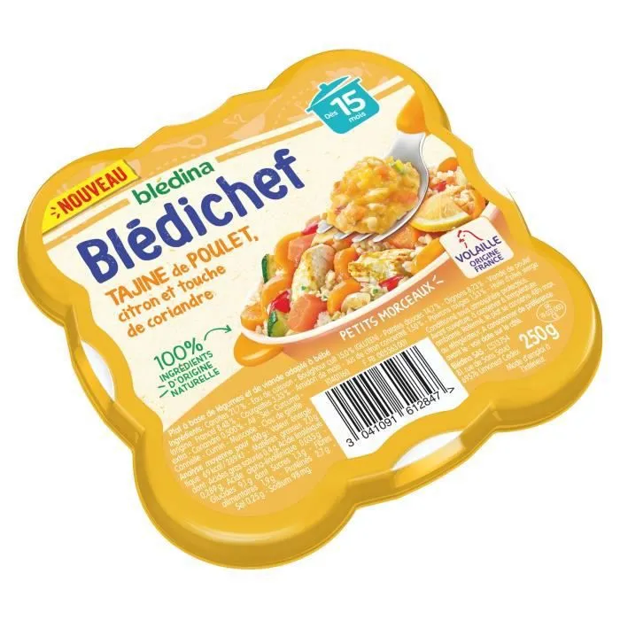 Blédina Blédichef, Repas Bébé, Dès 15 Mois, Tajine de Poulet au Citron et Coriandre, 250g-3