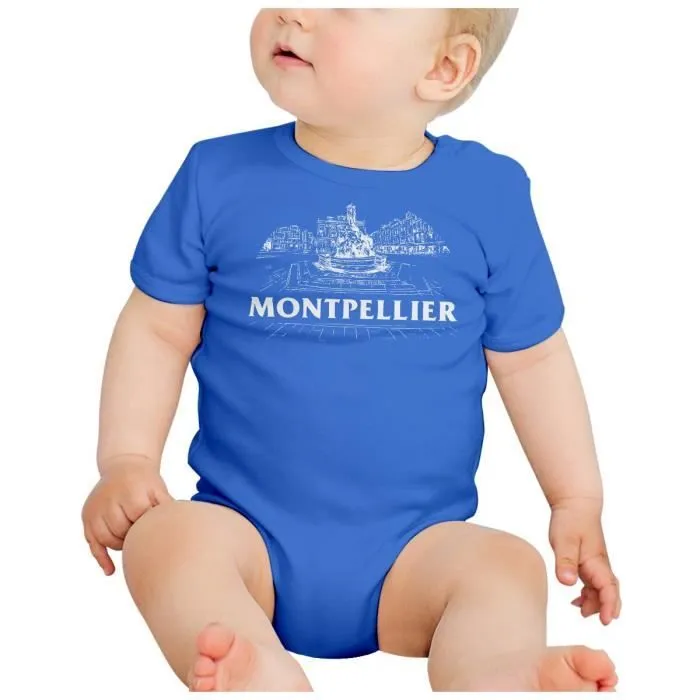 Body Bébé Manche Courte Bleu Montpellier Minimalist Ville France Sud Patrimoine-1