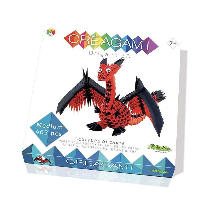 Kit de création d'origami modulaire - CreativaMente Creagami Dragon Multicolore - Enfant 7 ans et plus - Rouge-0