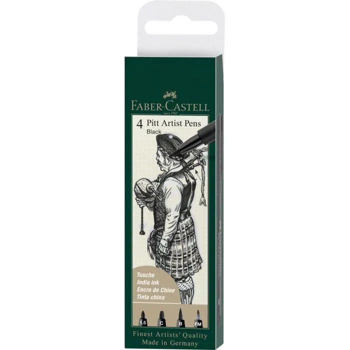 Feutres à dessin - Faber-Castell - Pitt Artist Pen - Noir - 4 mines différentes-0
