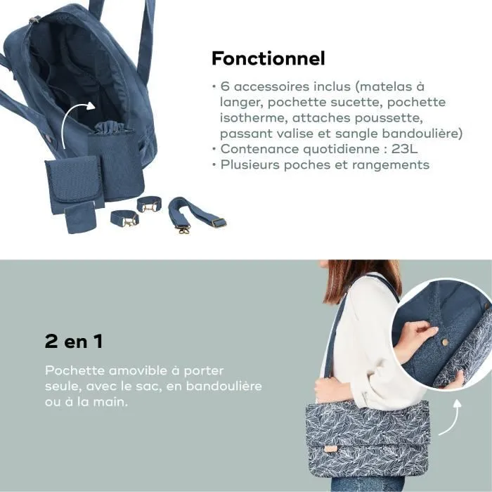 Babymoov Sac (à langer) Day to Day - Tendance et Fonctionnel, Capacité 23L, Nombreuses poches, 6 Accessoires inclus, Palm-3