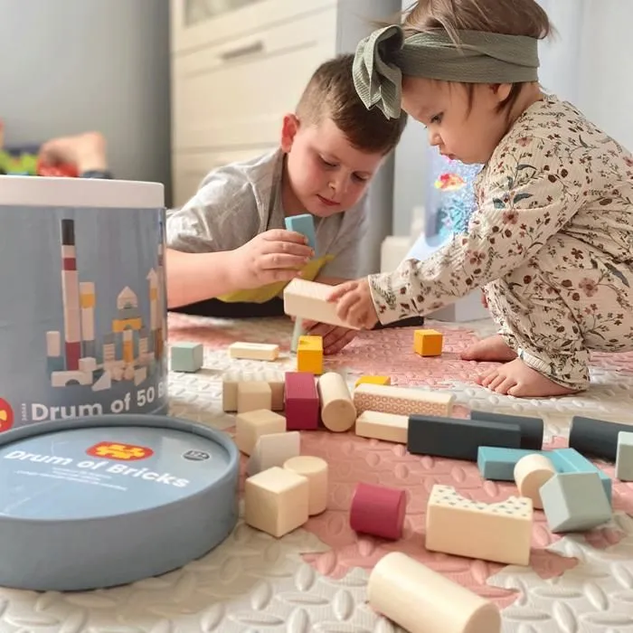 Bigjigs Toys Tambour de 50 blocs en bois, blocs de construction en bois, blocs sensoriels, pour enfants à partir de 12 mois-2