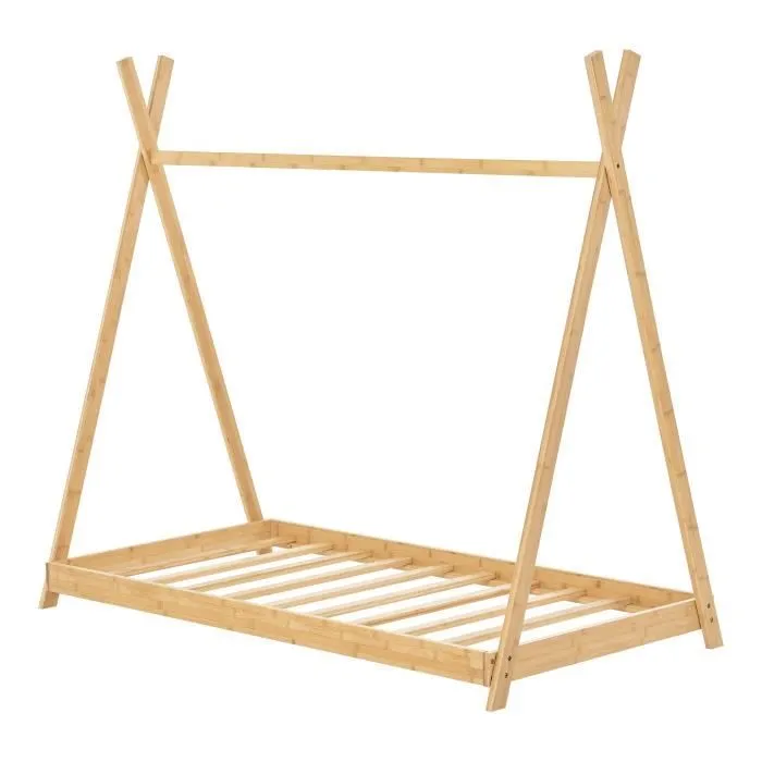 Lit tipi Vimpeli 70 x 140 cm pour enfant bambou naturel [en.casa]-1