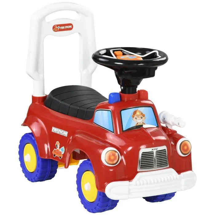 Porteur trotteur Enfants - AIYAPLAY - véhicule à pousser camion de pompier - 18-36 Mois - Coffre phares musique - rouge-0