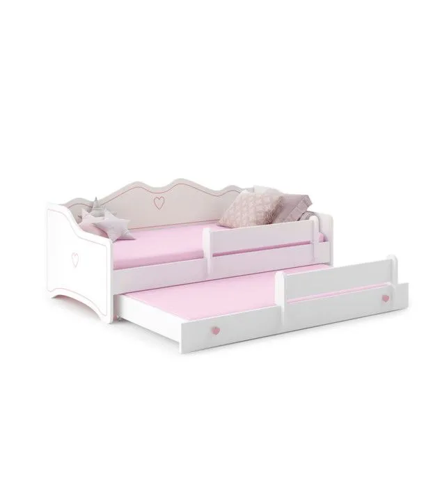 Lit gigogne enfant EMY 2*160x80cm avec matelas - rose - coeur-0