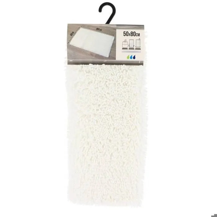 TENDANCE - Tapis de salle de bain Blanc en Microfibre chenille 50 x 80 cm-1
