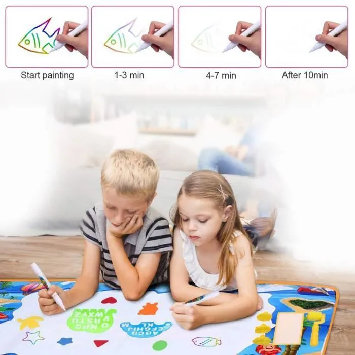 Tapis Doodle Mat Enfant, 100*70 cm Coloré Tapis de Dessin Eau -25pcs,avec Outil de Tampon Rouleau,Jouets éducatifs pour Enfants-3