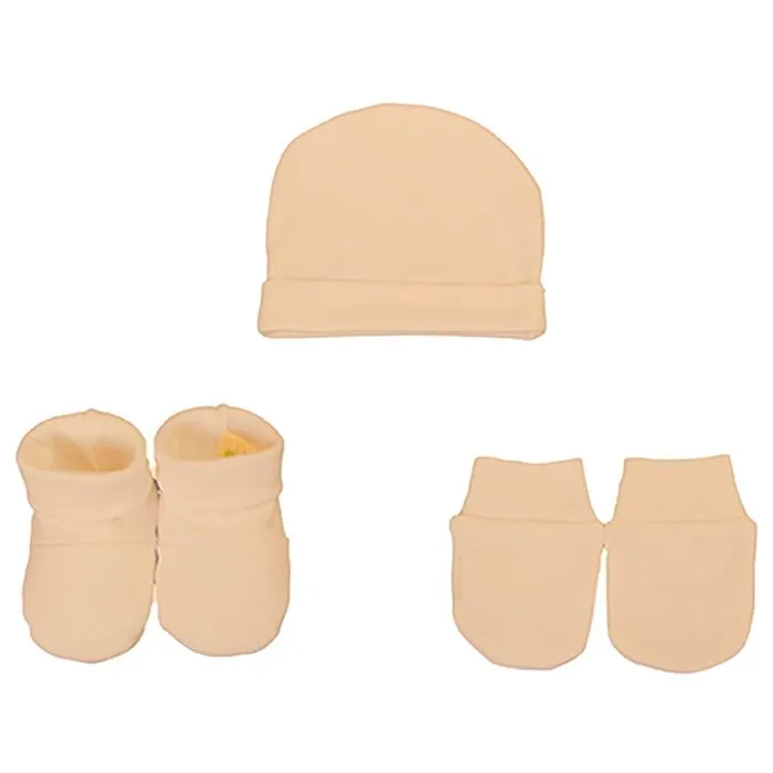 Set bonnet + moufles + chaussons jersey Coton bio Jaune - Éveil et Nature-0