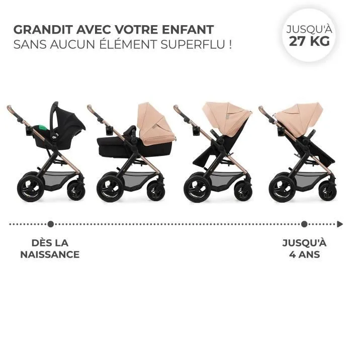 Kinderkraft MOOV2 AIR Poussette 3 en 1, Système de voyage de la naissance à 27 kg, Siège auto Mink PRO I-Size inclus, Gris-2