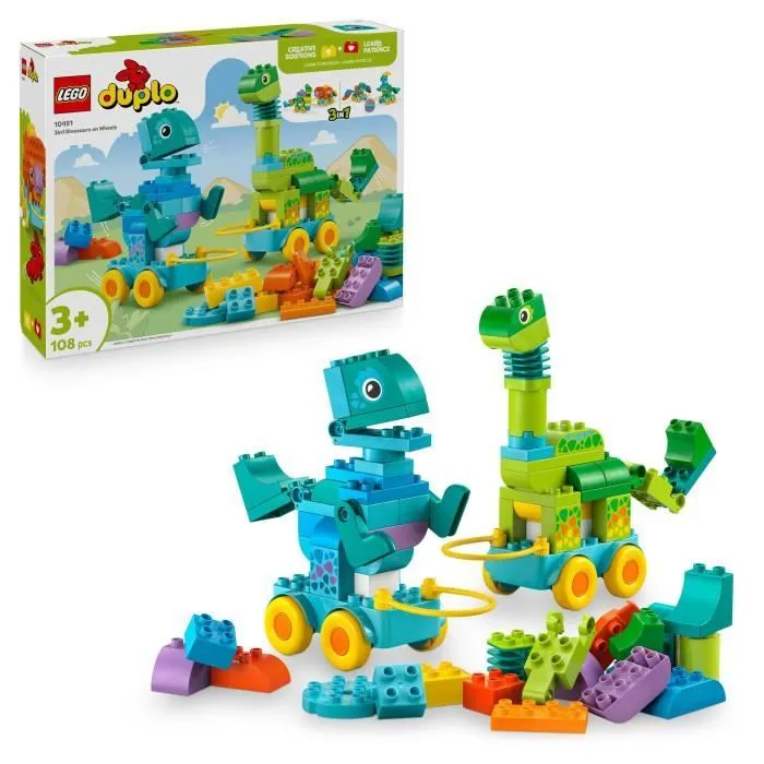 LEGO DUPLO Ma Ville 10451 Dinosaures sur Roues 3-en-1 - Jeu d'éveil dès 3 ans-0