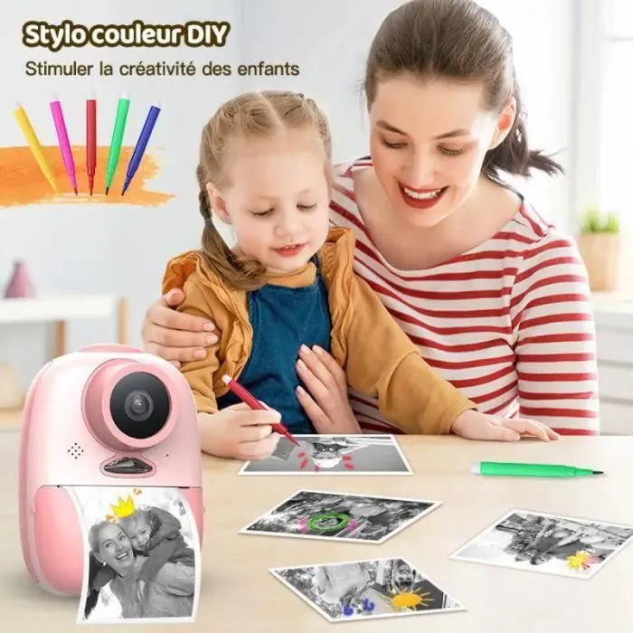 Appareil Photo pour Enfant PIMPIMSKY Impression Instantanée Photo chronométrée / HD /32G /3 rouleaux de papier d'impression-1