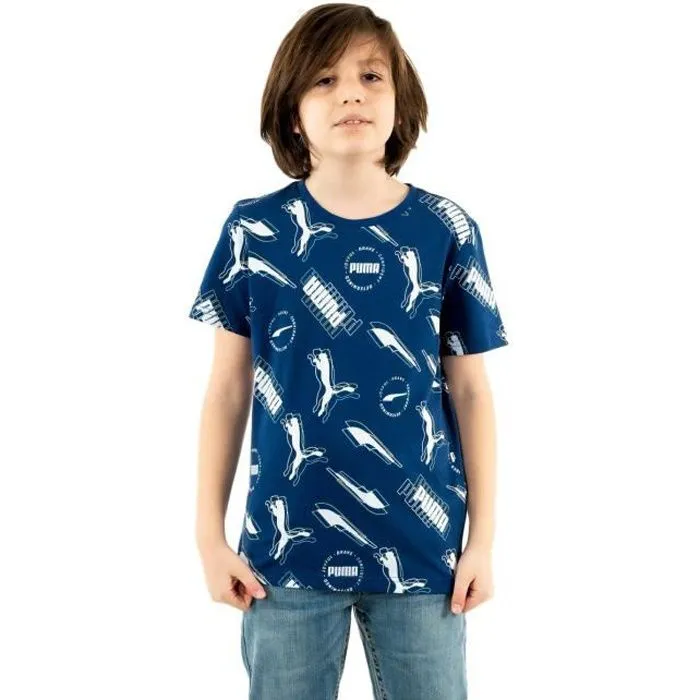 Tee Shirt - PUMA - Alpha AOP 12 - Bleu - Manches Courtes - Garçon-0