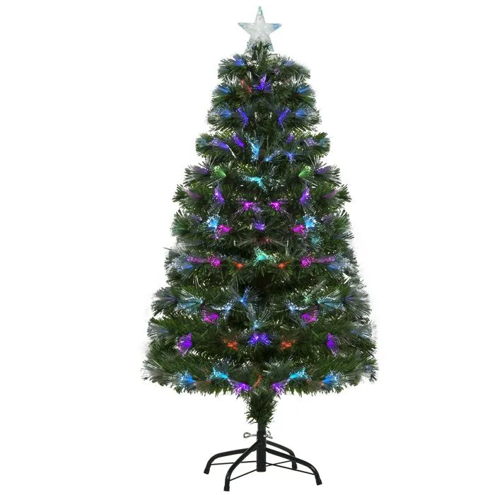 HOMCOM Sapin de Noël Artificiel Arbre de Noël Lumineux 120cm en Fibre Optique Deco Noël lumière à Variation de Couleurs 130 LED-0