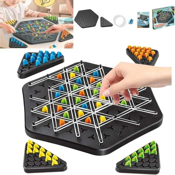 Triggle Jeu, Jeu D'élastique Triggle,Jeu De Société De Stratégie Classique La Collecte, échecs triangulaires en chaîne interactifs-0
