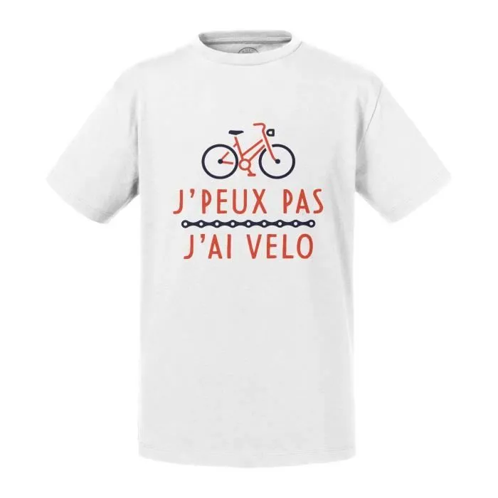 T-shirt Enfant Blanc J'Peux Pas J'ai Vélo Cyclisme VTT Route-0