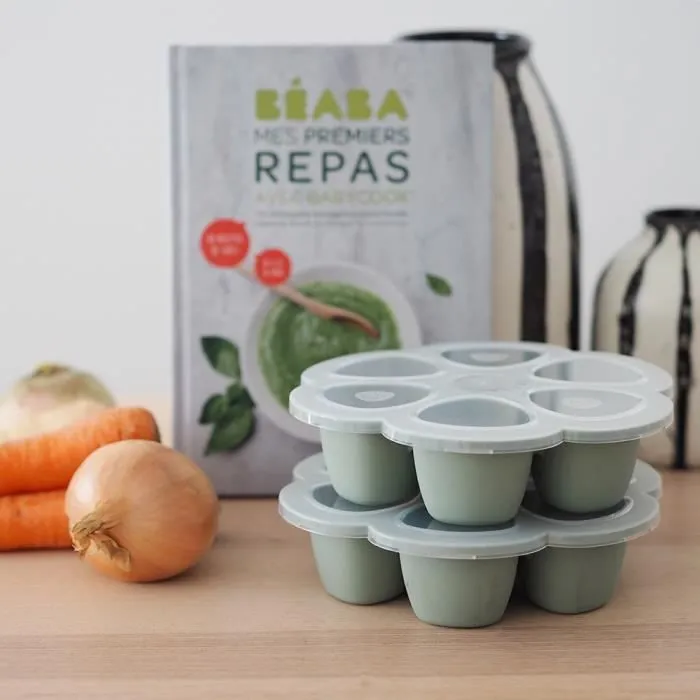 BEABA Multiportions en silicone de qualité premium, résistance thermique, couvercle hermétique, Fabriqué en Italie, 6x90 ml vert-3