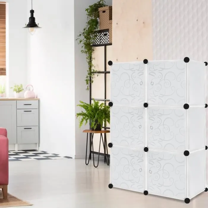 HENGMEI Armoire de rangement DIY Étagère Système Penderie à monter soi-même 6 boîtes avec porte, Blanc-2