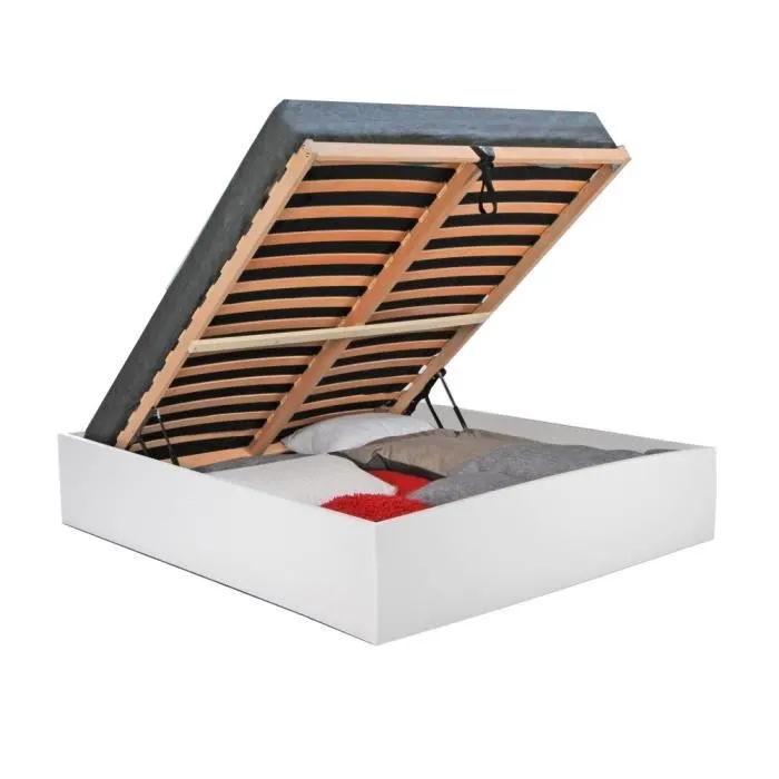 Lit coffre BILBAO 160x200 cm + sommier / blanc 196x147x33 cm-1
