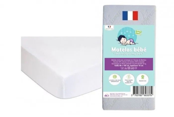 KIT PRATIQUE BEBE | Matelas 50x100 100% Bambou Lit Bébé Vintage + 2 Alèses Coton blanc | Certifié Oeko-Tex | Fabrication France UE-2