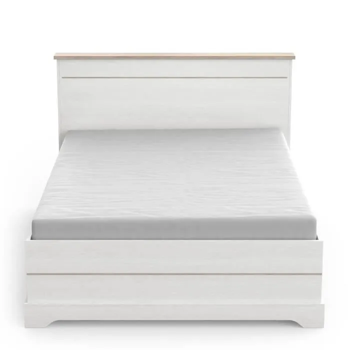 Lit adulte COTTAGE 140x190/200 cm - Mélamine blanc et décor chêne Kronberg - 2 Tiroirs- L 153,40 x P 214,70 x H 102,20 cm --2