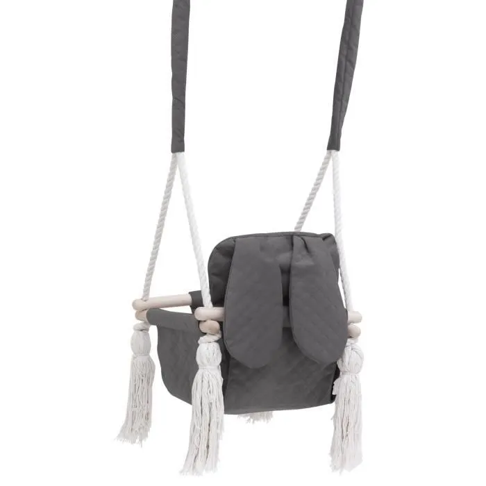 Bellochi Balançoire Bébé en Bois - Balançoire enfants avec Velours Coussins - Balançoire Pour l'intérieur - Gris-1