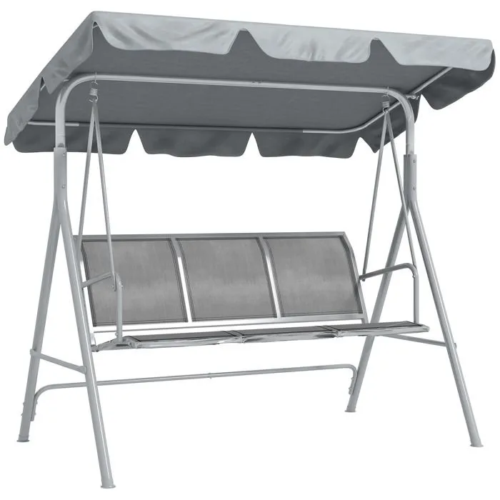 Balancelle de Jardin 3 Places - Outsunny - Toit imperméabilisé - Inclinaison réglable - Assise et Dossier Ergonomique - Gris-0