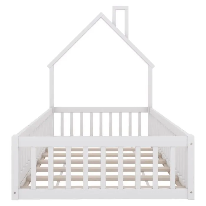 Lit cabane enfant 90x200cm - lit en forme de cheminée avec sommier à lattes - bois de pin, blanc-2