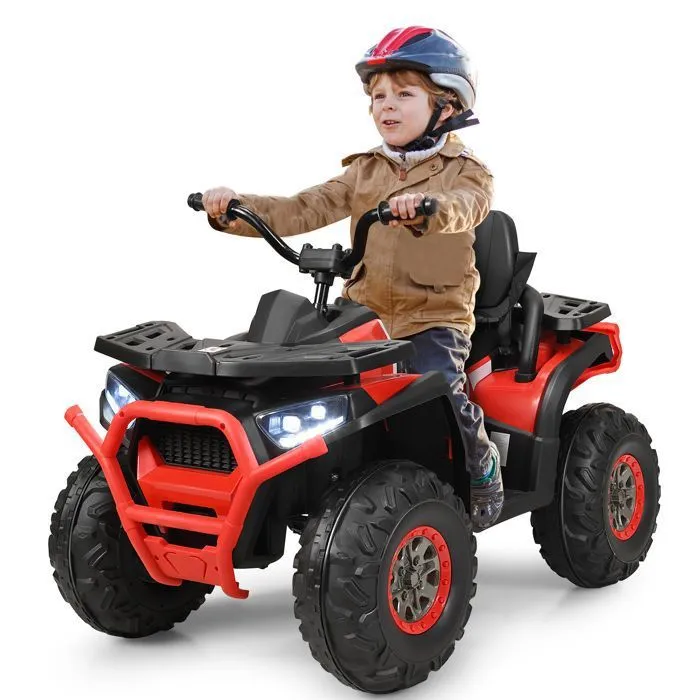 COSTWAY Quad Électrique 12V pour Enfants 3+ Ans, avec LED et Musique, 4 Roues Antidérapantes, pour Différents Terrains, Rouge-0