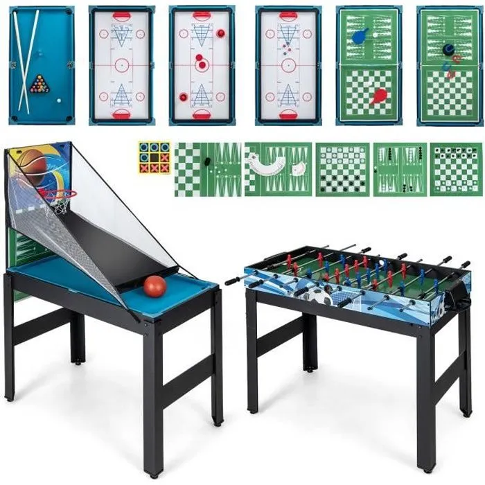 COSTWAY Table de multi-jeux 15 en 1-Basket-Babyfoot-Billard-Hockey-Bowling-Ping-pong-Jeu de palets-Accessoires-123 x 105 x 90,5 cm-0