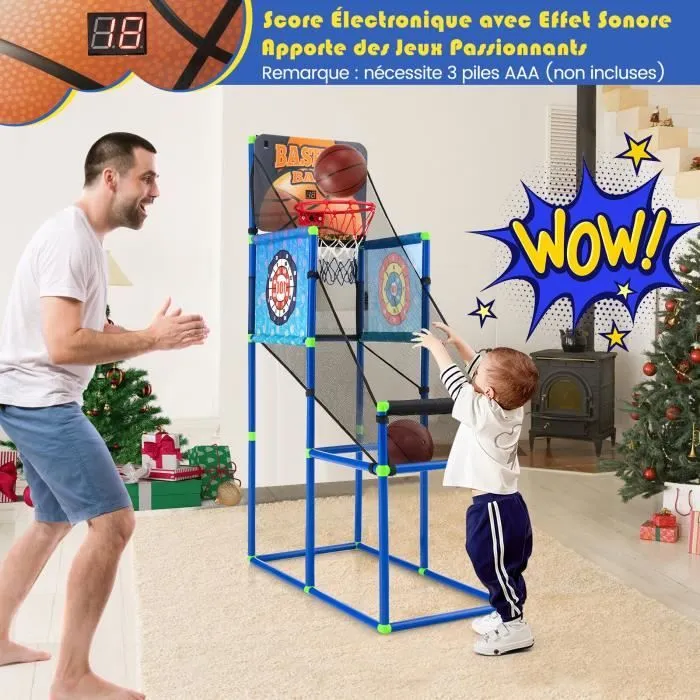 COSTWAY Jeu de Basket-ball Arcade Enfants 2 en 1 Jeu de Balles Collantes,Compteur Electronique avec Effet Sonore,2 Ballons 3 Ans+-2