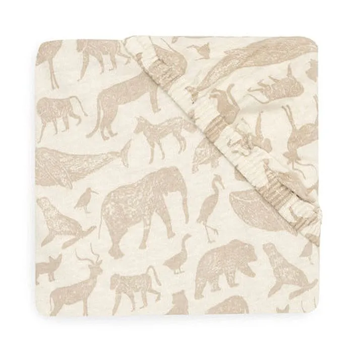Drap-housse - JOLLEIN - Animaux - 100% coton - Beige - 60x120 cm - Lit bébé-0
