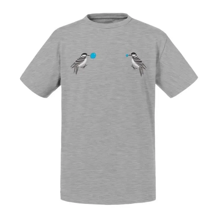 T-shirt Enfant Gris Petits Oiseaux Rayés Font des Bulles Humour Nature Dessin Animaux-0