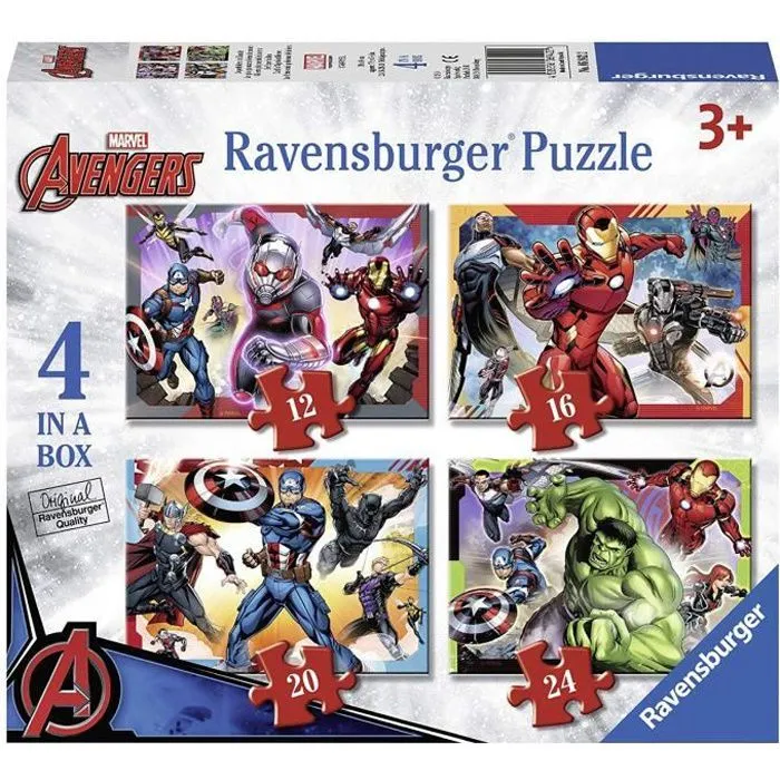 Casse-tête - Ravensburger - Marvel Avengers - 4 puzzles - 12, 16, 20 et 24 pièces - Mixte-0
