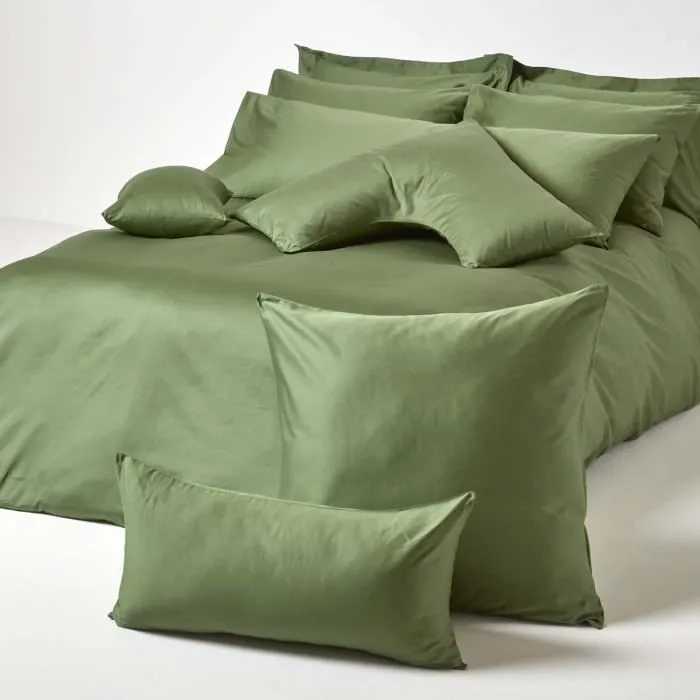 Taie d'oreiller en 100% coton Bio 400 fils Vert mousse, 60 x 60 cm-3