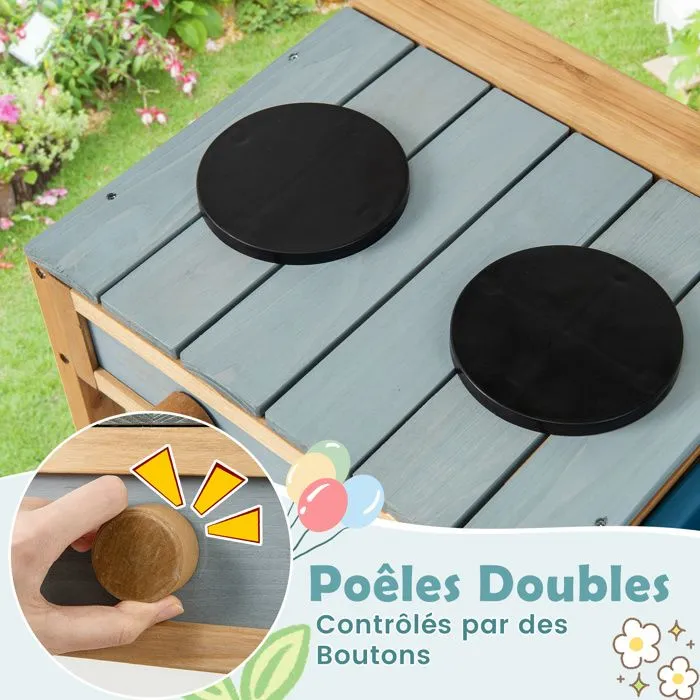 COSTWAY Cuisine Extérieure Dinettes à jouer pour Enfant 3 Ans+ en Bois de Sapin Naturel-2