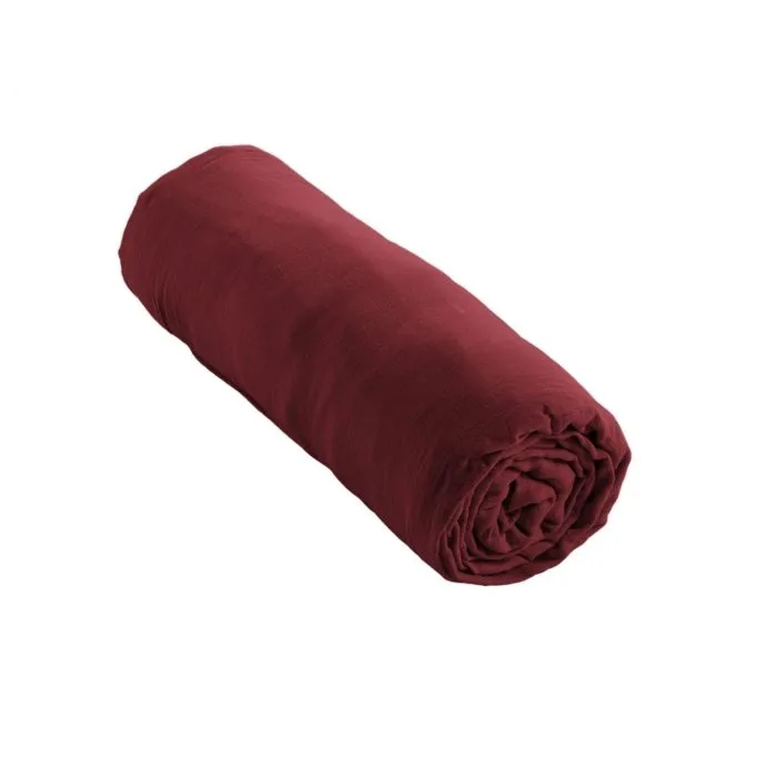 Drap Housse Double Gaze de Coton Bordeaux – 140 x 190 cm – Bonnet 30 cm-0