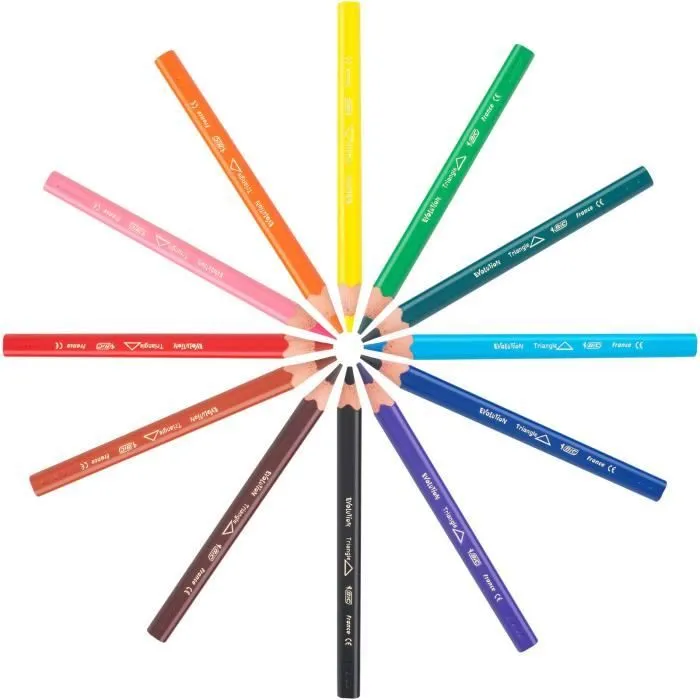 BIC Kids Evolution Triangle ECOlutions Crayons de Couleurs Triangulaires - Couleurs Assorties, Etui Carton de 12-2