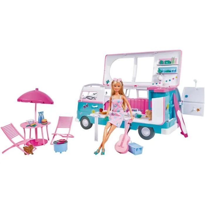 Poupée mannequin 29cm Steffi love et son camping car qui s'ouvre-0