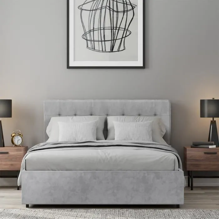 Lit coffre adulte ELIZA 140 x 190 cm - Sommier inclus - Gris foncé-1