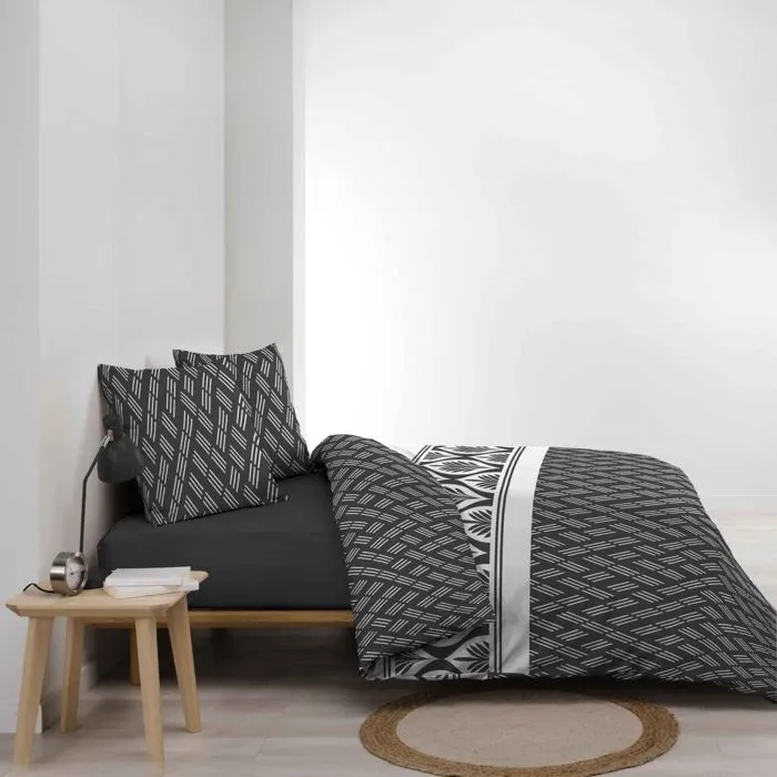Parure de Lit - PARIS PRIX - Bonnie - 100% Coton - Noir et Blanc - 220x240 cm-2