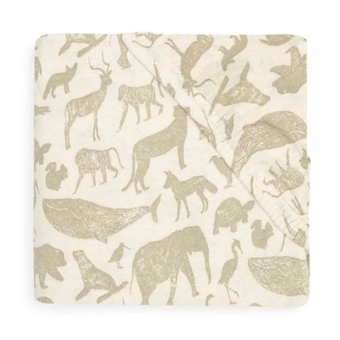 Drap-housse Jersey Animaux Vert Olive 60 x 120 cm - Jollein - Lit bébé-0